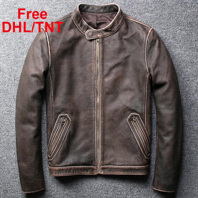 

Free DHL/TNT Shipping Vintage Genuine Leather Jackets Men's Goat Skin Pilot Bomber Motorcycle Biker Jackets Male Solid Color