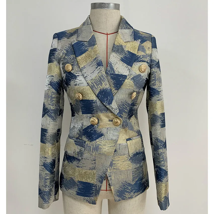 

Blazer Women European American-Style Female Suit Classic Metal Buckle Gold Jacquard Slim-Fit Small Suit Jacket Blazer Femme 3XL