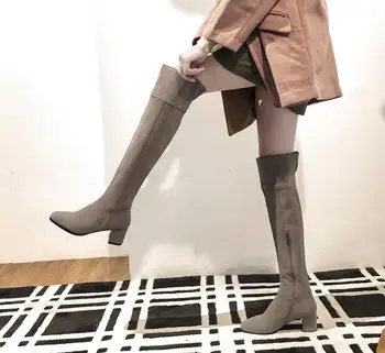 

2019 autumn new leather tube thick section knight elastic boots over the knee high boots women's boots