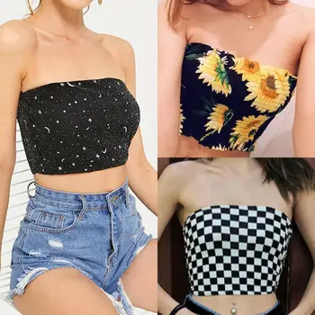 

Women Floral Tube Tops Bra Blouse Sleeveless Bandeau Crop Tops Vest Tank T Shirt