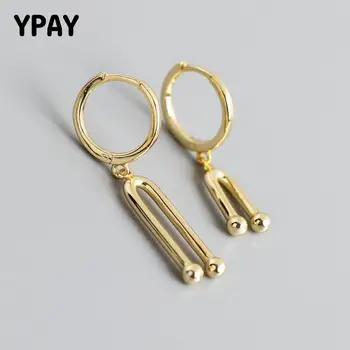 

YPAY 100% Genuine 925 Sterling Silver Hoop Earrings for Women INS Letter U Shape Asymmetric Pendant Earring Fine Jewelry YME669