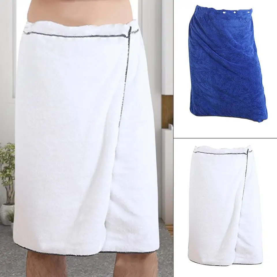 Holiberty Men's Quick-Dry Bath Towel Wrap With Pocket - Microfiber Fleece Robe For Pool, Gym, Spa