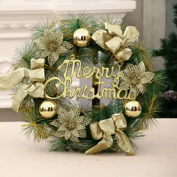 

40CM Bow Christmas Wreath for Front Door Garland Arrangement Christmas Ornament Decorative Wreath Christmas Home Decoration