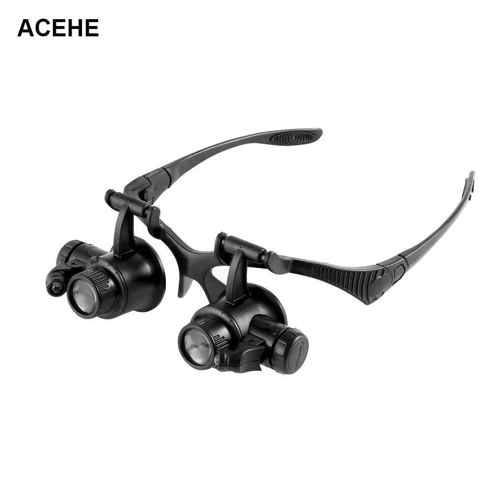 

ACEHE Watch Repair Magnifier Magnifying Glasses 10X 15X 20X 25X Dual Eye Jewelry With 2 LED Lights New Loupe Lens Microscope