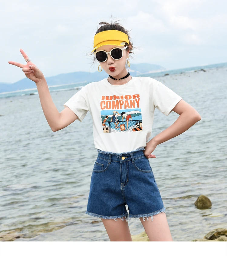 Denim Shorts Women's Summer New Style WOMEN'S Dress Korean-style High-waisted Loose-Fit Korean-style Versatile Fringed Deni