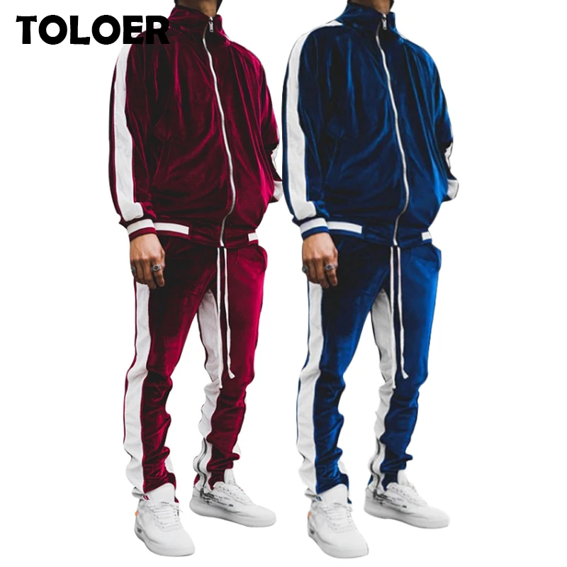 Velvet Tracksuit Sweatshirt Mens Set Pants Hoodies Winter Thick Plus Male Autumn Gold