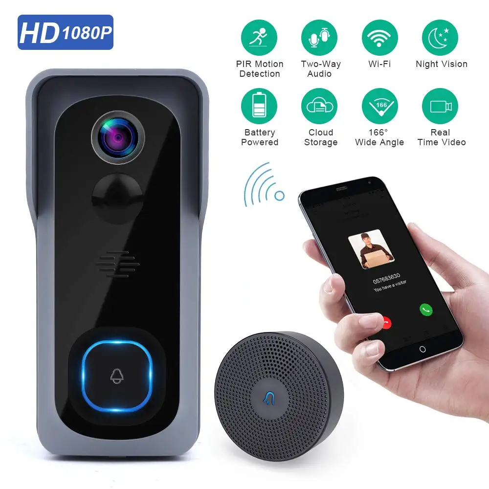 

WiFi Smart Doorbell Camera Waterproof 1080P HD Video Door Bell Motion Detector Smart Wireless Doorbell with Camera Night Vision