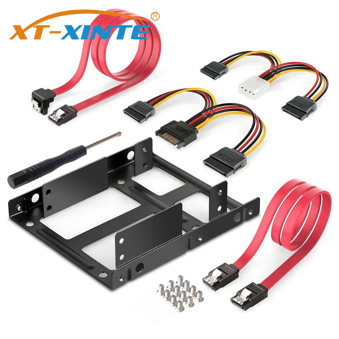 

XT-XITEN 2-Bay External HDD SSD Metal Mounting Kit 2.5 Inch to 3.5 Inch Adapter Bracket With SATA Data Power Cables & Screws