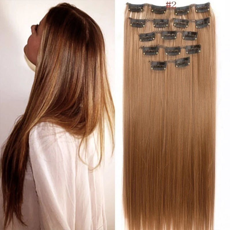 

16Pcs BB clip/Set 22" Hairpiece 140G Straight 16 Clips In False Styling Hair Synthetic Clip In Hair Extensions Heat Resistant