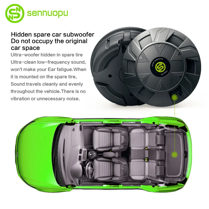 Sennuopu Car Subwoofer Class AB Power Amplifier Bass Speakers Aluminum Box Active Sub Woofer Install on Spare Tire Audio System