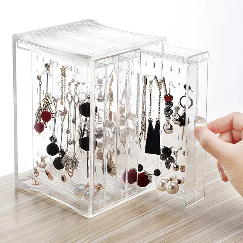 

New Style Dustproof Earrings Shelf Transparent Acrylic Rack Jewelry Rack Ear Stud Necklace Plastic Three Drawer Storage Box