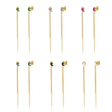 

925 Sterling Silver Two Leaves Zircon Stud Earrings for Women Simple Green/White/Black/Purple Gold Hanging Chain Tassel Earings