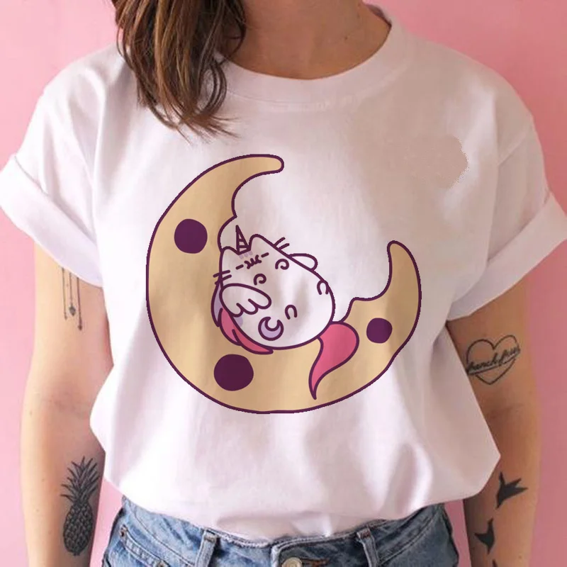 Женская футболка pusheen THE cat, kawaii, забавная женская футболка 90 s, мультяшная, harajuku, графическая, Корейская, ulzzang, топы, футболка, женская футболка - Цвет: 869