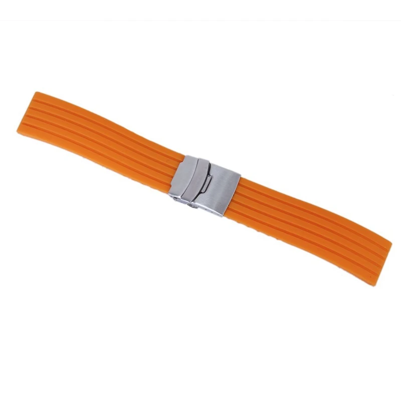 Orange Rubber Watch Strap Band Deployment Buckle Waterproof 22mm