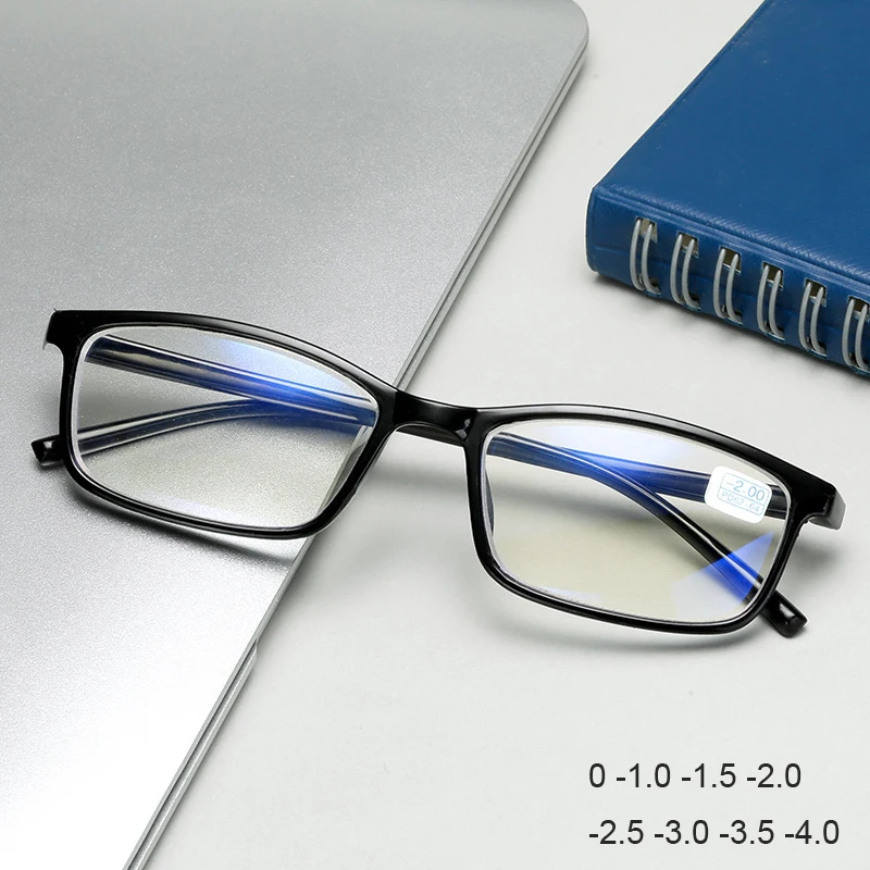 Готовой близорукость очки Для мужчин Для женщин от вредного синего излучения квадратный студент линзы при близорукости TR90 оправы очков 0-1,0-1,5-2,0-2,5-3,0-4,0