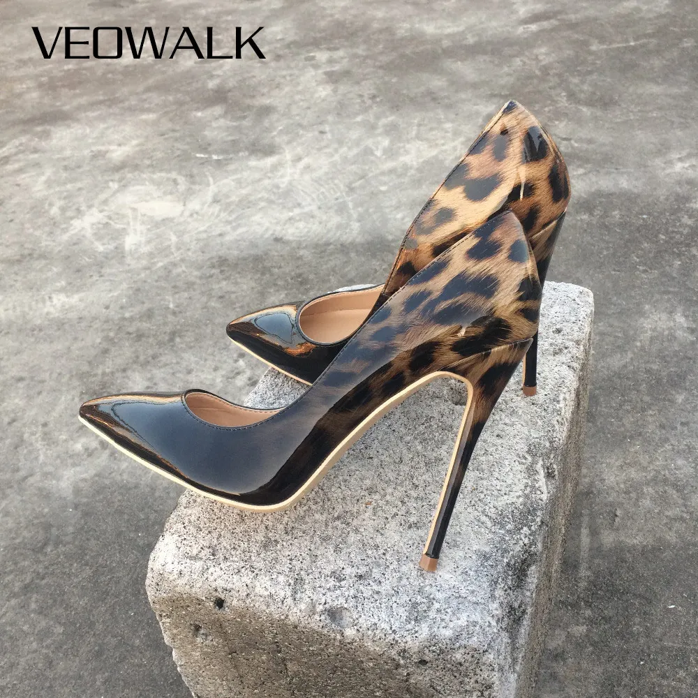 Womens Shallow Patent Leather Stiletto Leopard print Pump Party Pointed Toe Chic 