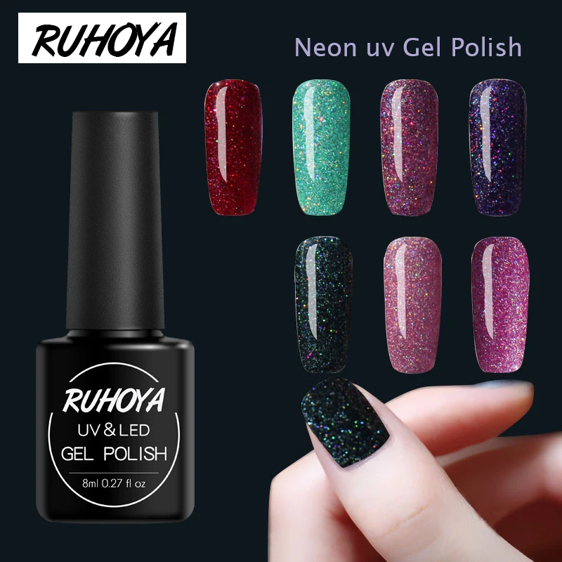 Ruhoya 1 шт. Giltter Bling Neon colors Ongle Nagellak Vernis Полупостоянный гель лак Lucky лаки для