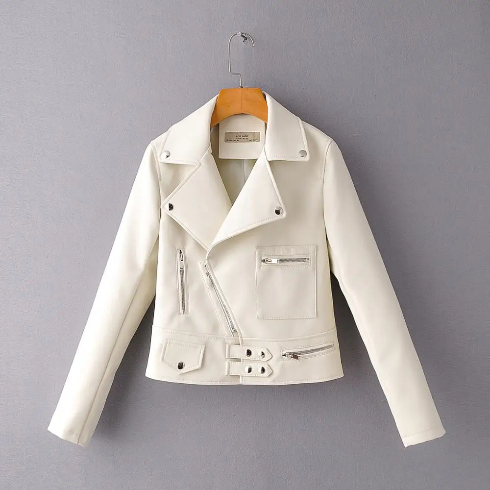 New Arrival 2020 brand Winter Autumn Motorcycle leather jackets Beige jacket women coat slim PU Leather | Женская одежда