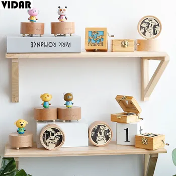 

VIDAR Nordic Windup Small Music Box Wood Flamingo String Music Box For Kid Hand Operated Music Box Totoro Kids room Decoration