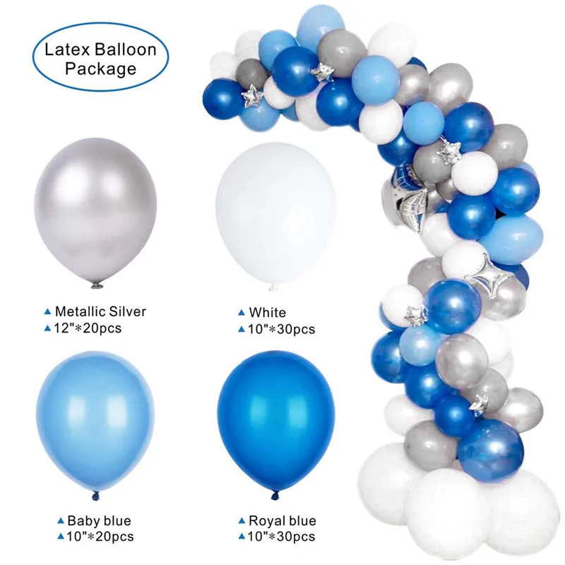 Lychee жизнь сине-белые серебро воздушные шары-гирлянды арочный комплект конфетти для дня рождения и свадьбы детского дня рождения Юбилей, вечеринка, украшение