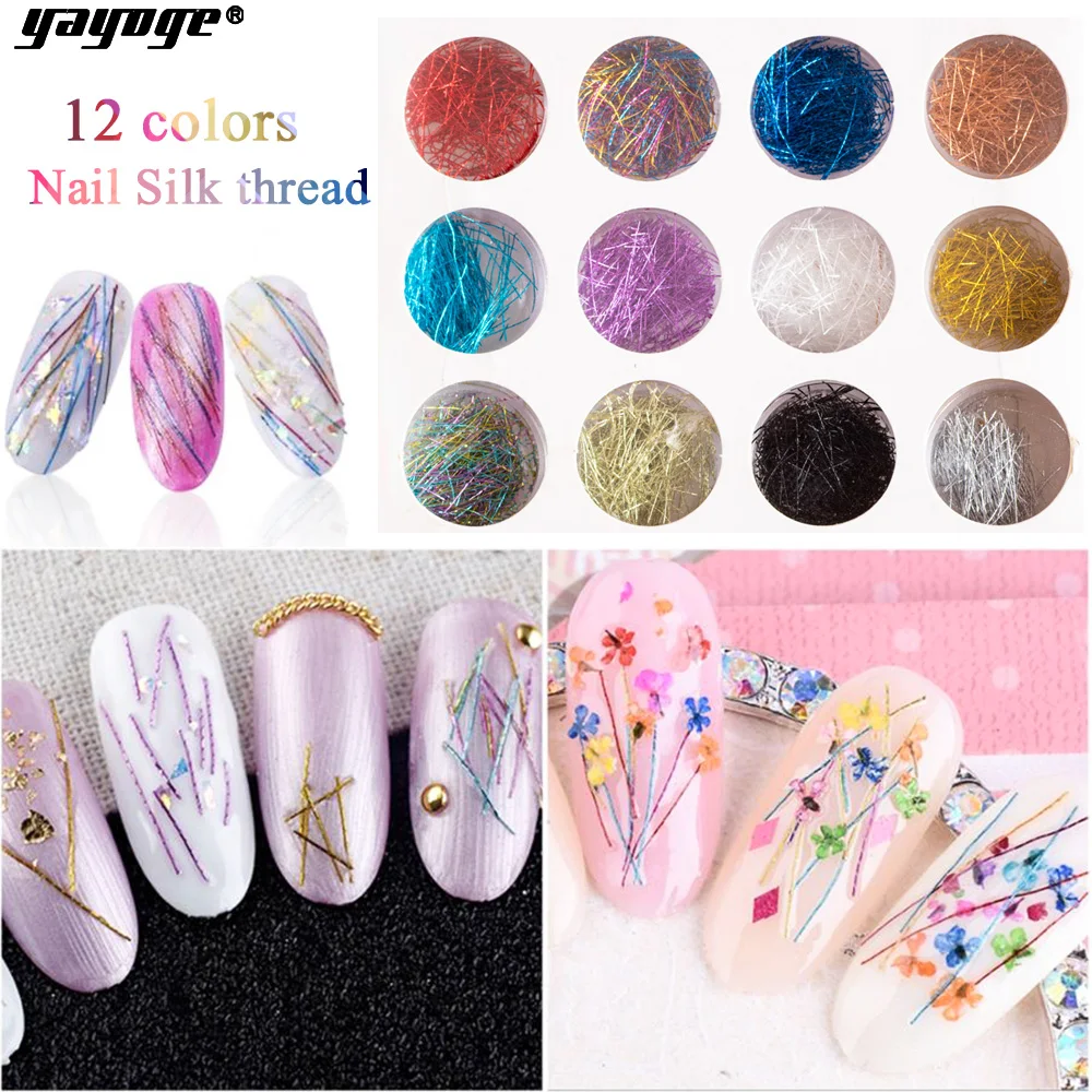 Yayoge Nail Decorations 12 Colors Silk Thread DIY Nail Accessories Metal Line Nail Parts For Nail Art Tools For Manicure