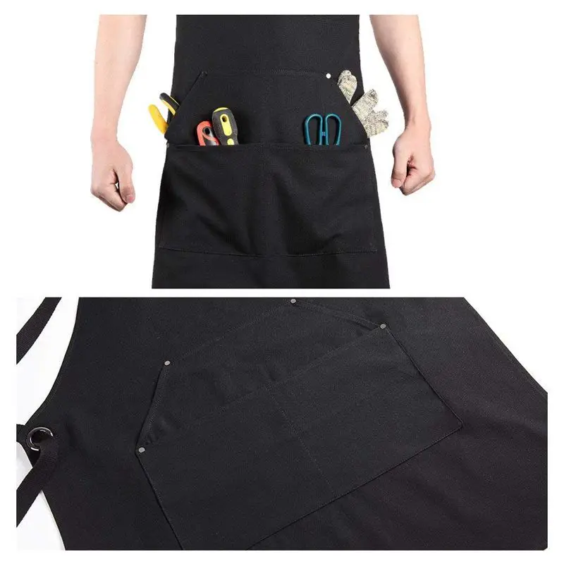 Canvas Work Apron with Tool Pockets Cross-Back Straps & Adjustable Apron Heavy Duty Apron With Pockets For Men and Women