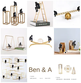 

Nordic Minimalist Desk Decor Golden Metal Thinker on Iron Frame Resin Portrait Adornments Abstract Home Decoration Accessories