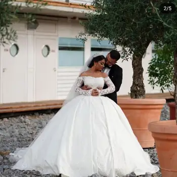 

Wedding Dresses Ball Bridal Gowns Long Sleeve Tulle Lace Appliques With Train robe princesse mariage Saudi Arabic Bridal Gowns