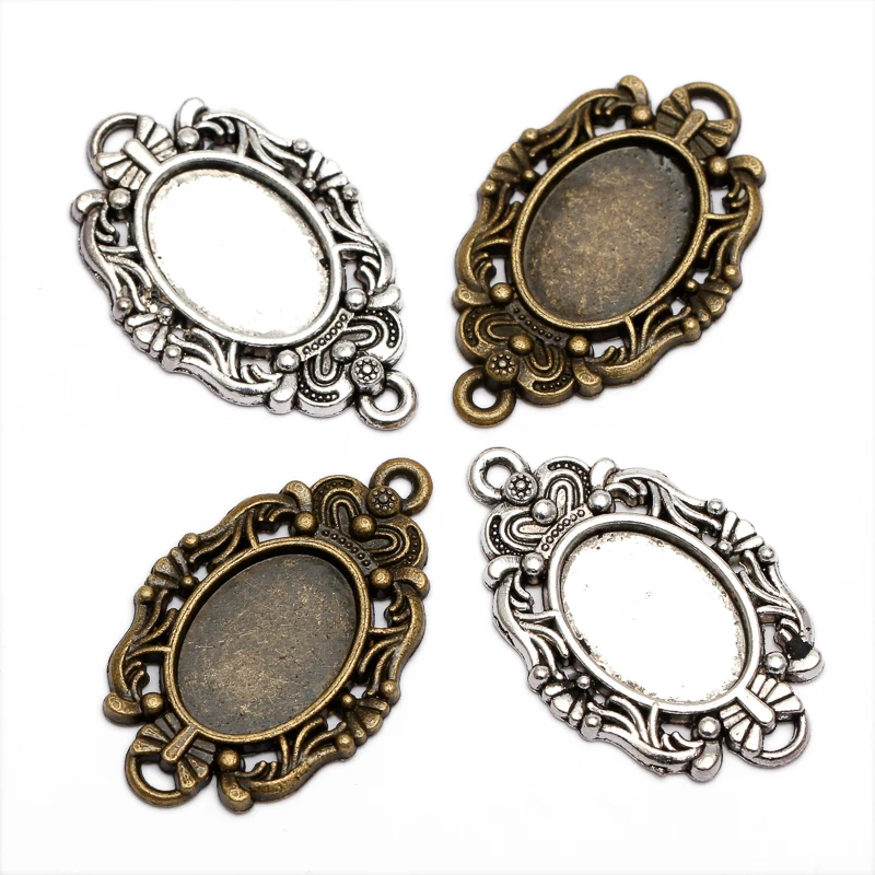 20pcs/lot 10x14mm Antique Bronze Plated Pendant Blank Bases Cabochon Base Pendant Setting for Cabochon Cameo DIY Necklace