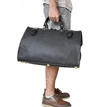 Men's Crazy Horse Leather Travel Bag 18" big capacity travel duffel Unisex durable cowhide weekend bag messenger tote handbag