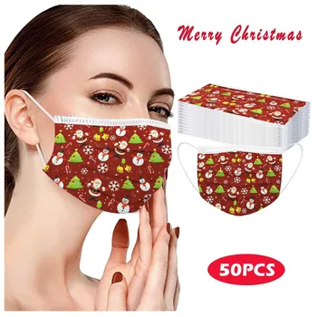 

50PC Adult Disposable Mask Unisex Printed Christmas Soft Face Masks For Adults 3-Layer Masks Outdoor Protective Mascarillas
