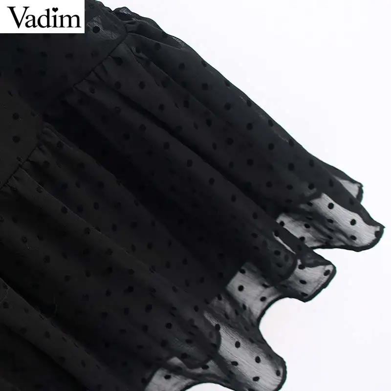 Vadim женское шикарное дизайнерское шифоновое черное платье миди с коротким рукавом, женские стильные однотонные платья до середины икры, летние платья QD116