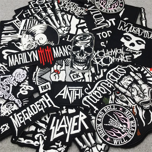 Rock Band Music Patches Badges Stripes on Clothes Jackets Ironing DIY  Applique Sewing Supplies Punk Red Stickers