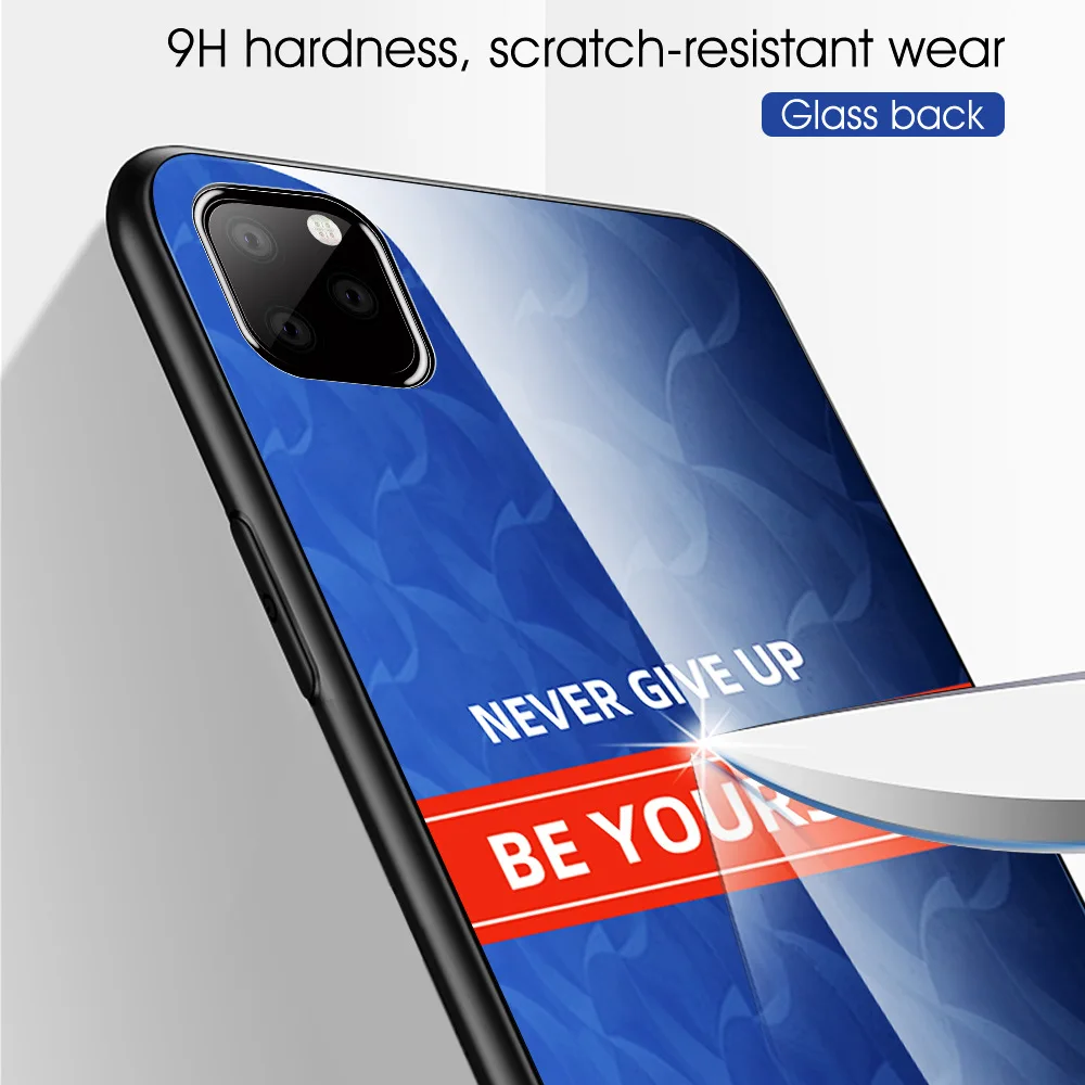 Никогда не оставляйте чехлы из закаленного стекла для IPhone 11 Pro Max XS MAX XR i8 i8 Plus i7 i6 i6s i6 Plus противоударный градиентный бампер