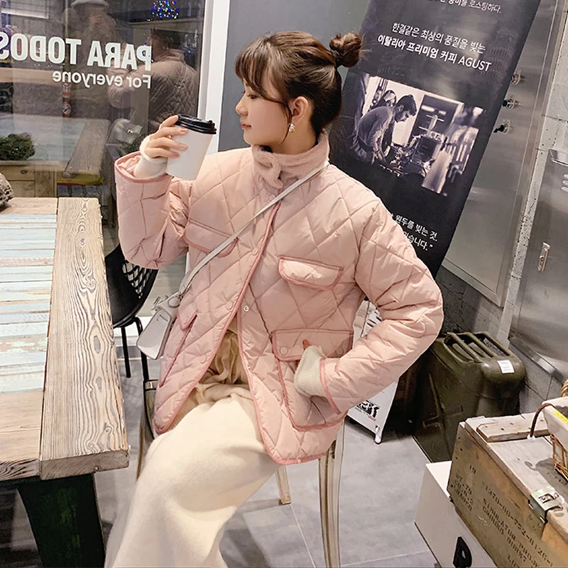 MISHOW осеннее зимнее розовое клетчатое хлопковое короткое пальто женское повседневное однобортное пальто из овечьей шерсти с отворотом Топы MX19D8243 - Цвет: Pink