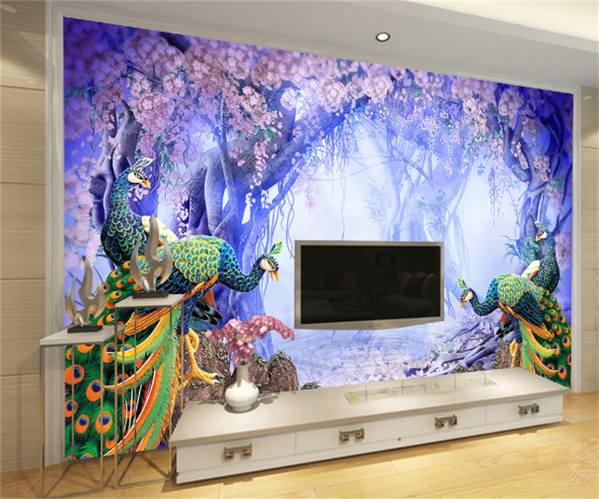 European and American forest peacock beautiful HD photo background wallpaper custom hotel restaurant tea room decoration mural