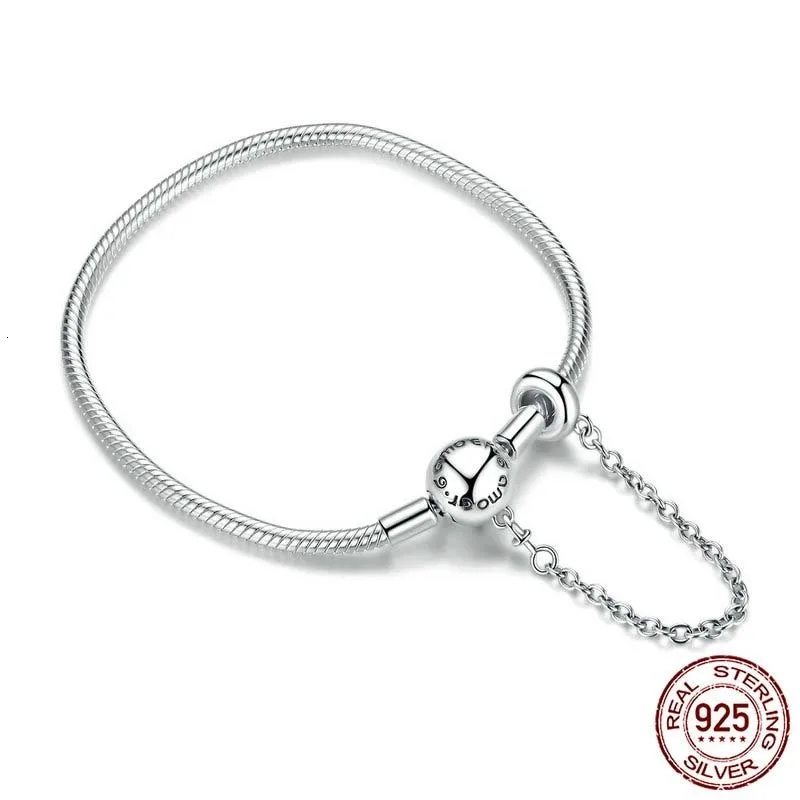 Базовый Серебряный браслет-змея 925, 3 мм, с безопасной цепочкой, силиконовые бусины, сделай сам, аксессуары для изготовления ювелирных изделий, Bijoux BSB033