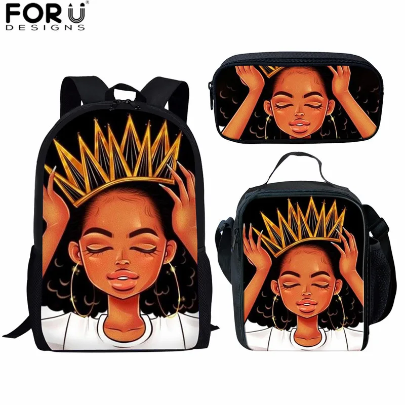FORUDESIGNS/первичный рюкзак для студентов с черным принтом для девочек в африканском стиле, 3 шт., школьные сумки для детей, рюкзак для девочек - Цвет: Z4943CGK