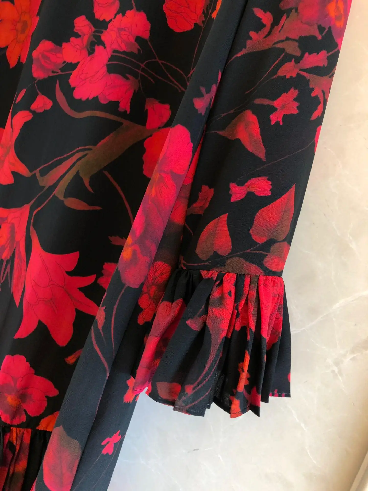 autumn new women's fashion temperament printed silk dress 0906