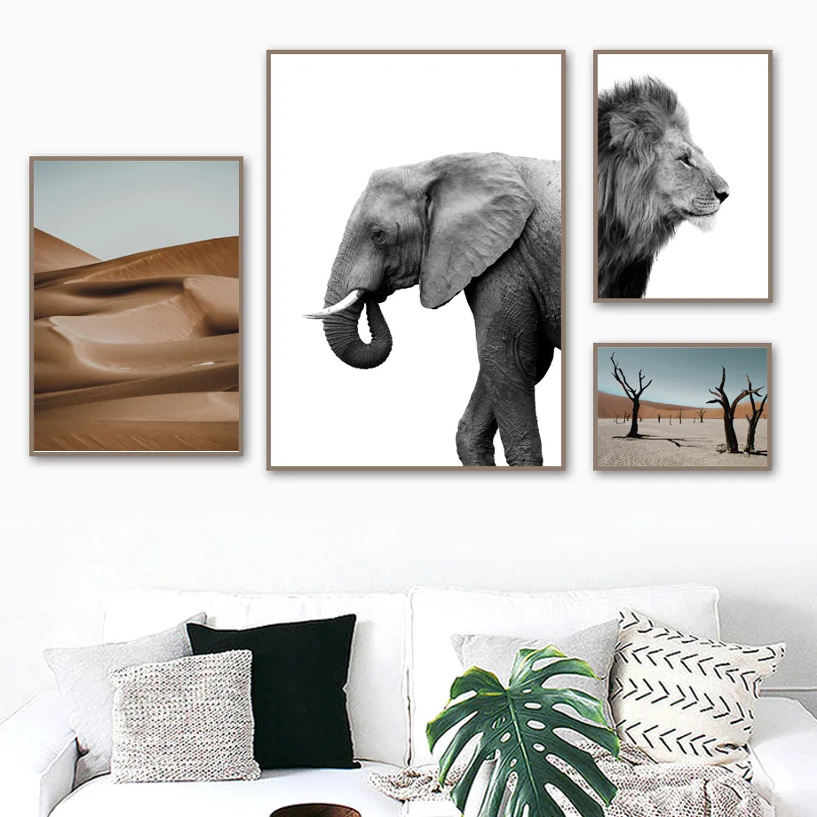 

Elephant Lion Desert Tree Wall Art Canvas Painting Animal Nordic Posters And Prints Black White Canvas Pictures For Living Room