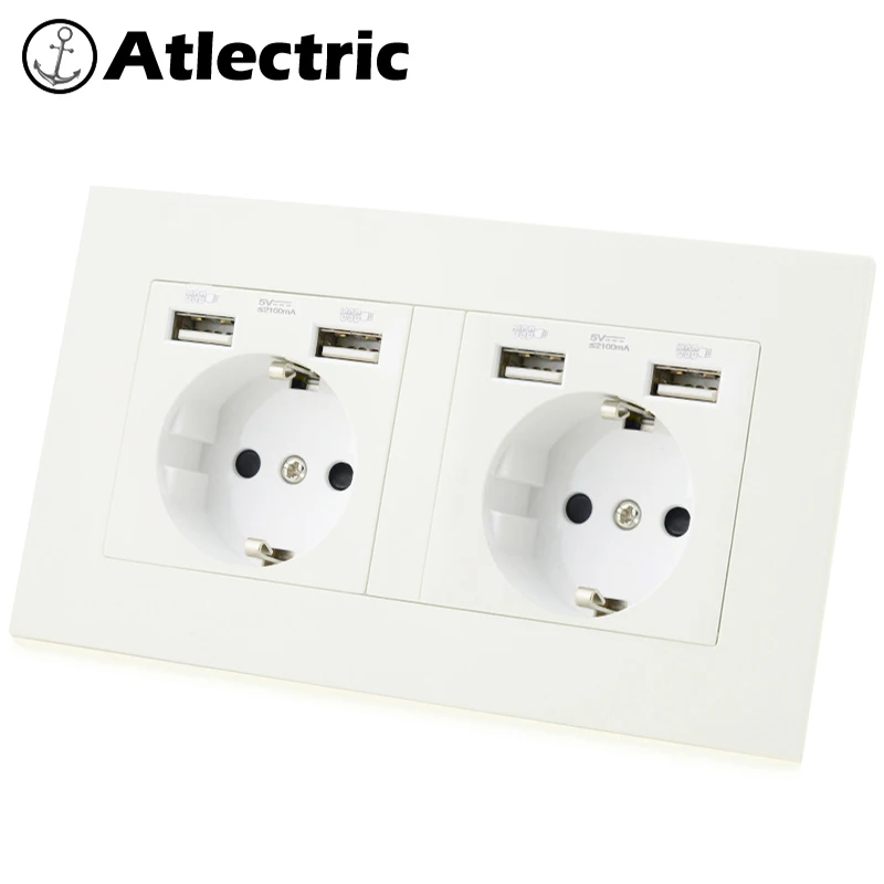 Atlectric DE EU штепсельная розетка с двумя usb-портами для зарядки, адаптер питания, двойная настенная розетка, панельная розетка для ПК, 146 мм* 86 мм переходник usb,разетка с usb для дома,розетки