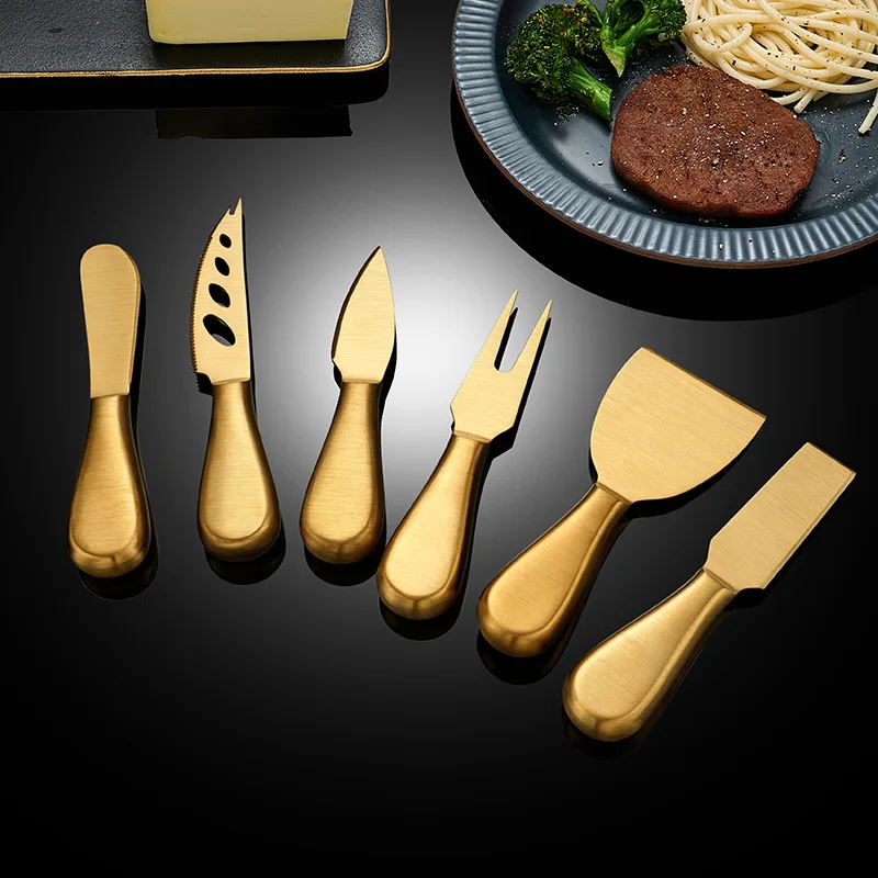 Golden Stainless Steel Cheese Knife Butter Knives Fork Baking Spatula Pizza Sandwich Cutter Cake Cream Scraper Kitchen Utensils cheese knives set butter cutter utensil