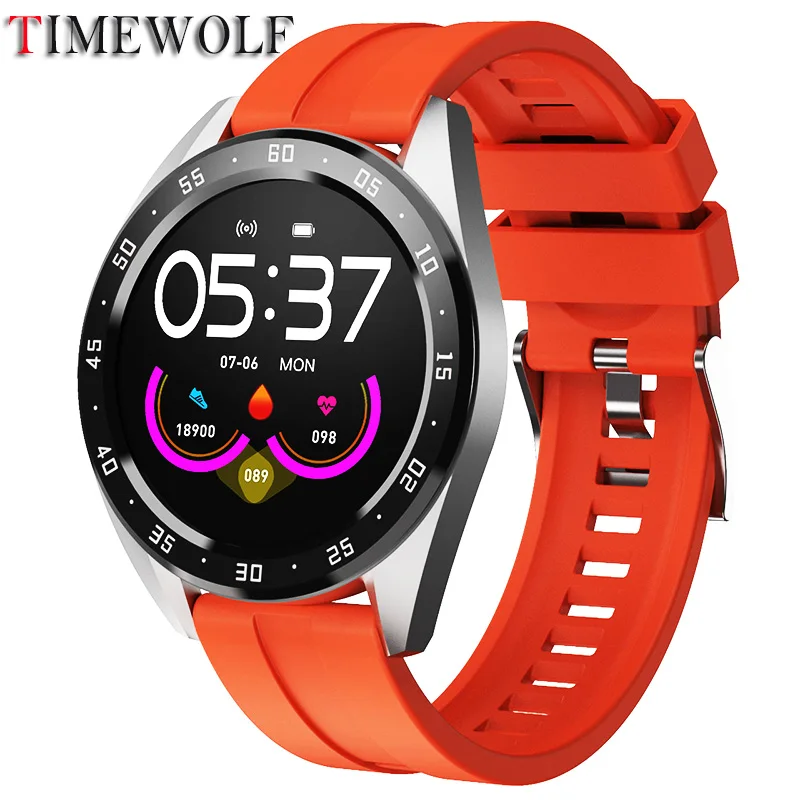 Timewolf IP68 умные часы женские кислородный трекер сердечного ритма фитнес-трекер Смарт-часы мужские спортивные Смарт-часы мужские водонепроницаемые - Цвет: Orange Silicone