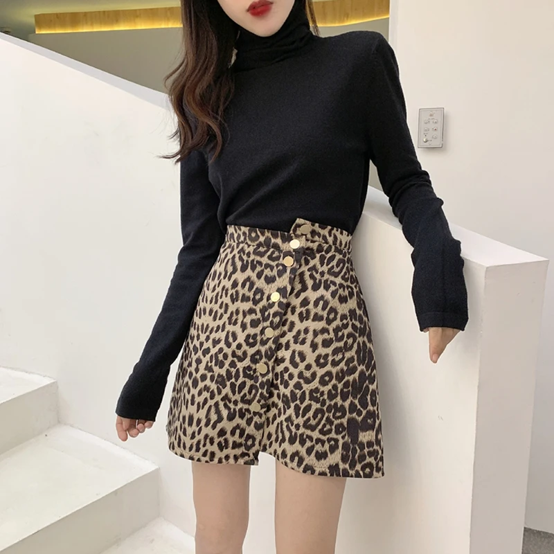 Faldas Mujer Moda Корейская Высокая талия леопардовая юбка Осенняя женская одежда Новая Винтажная Мода Необычные мини юбки