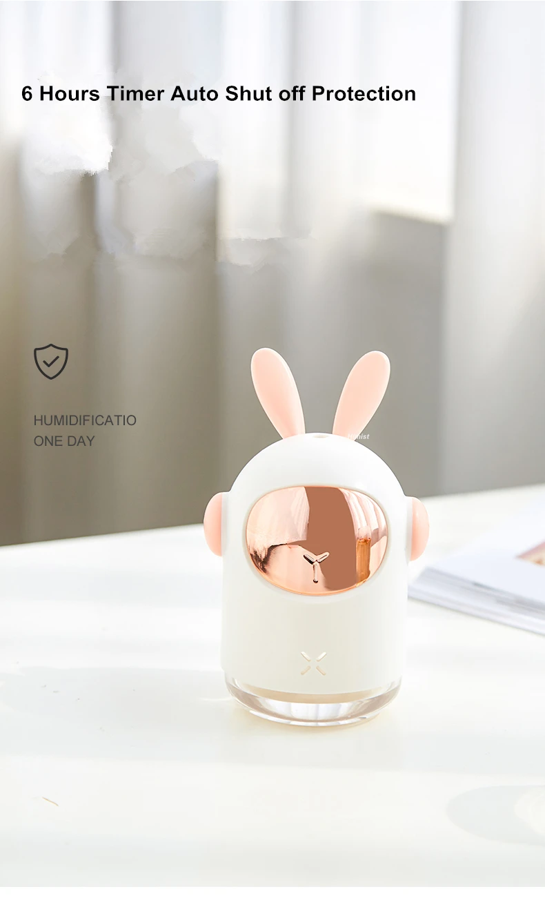 Space Bunny Humidifier 350ml Cute Rabbit Ultrasonic Cool Mist Maker Aroma Air Oil Diffuser Romantic Color LED Lamp Humidificador