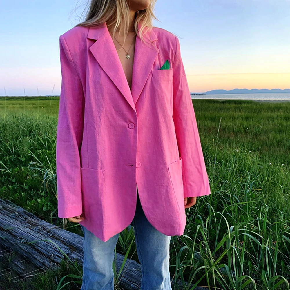 Elegant Office Blazer Women Casual Long Sleeve Single Breasted Pocket Loose Long Jackets 2020 Autumn Winter Fashion Female Coat