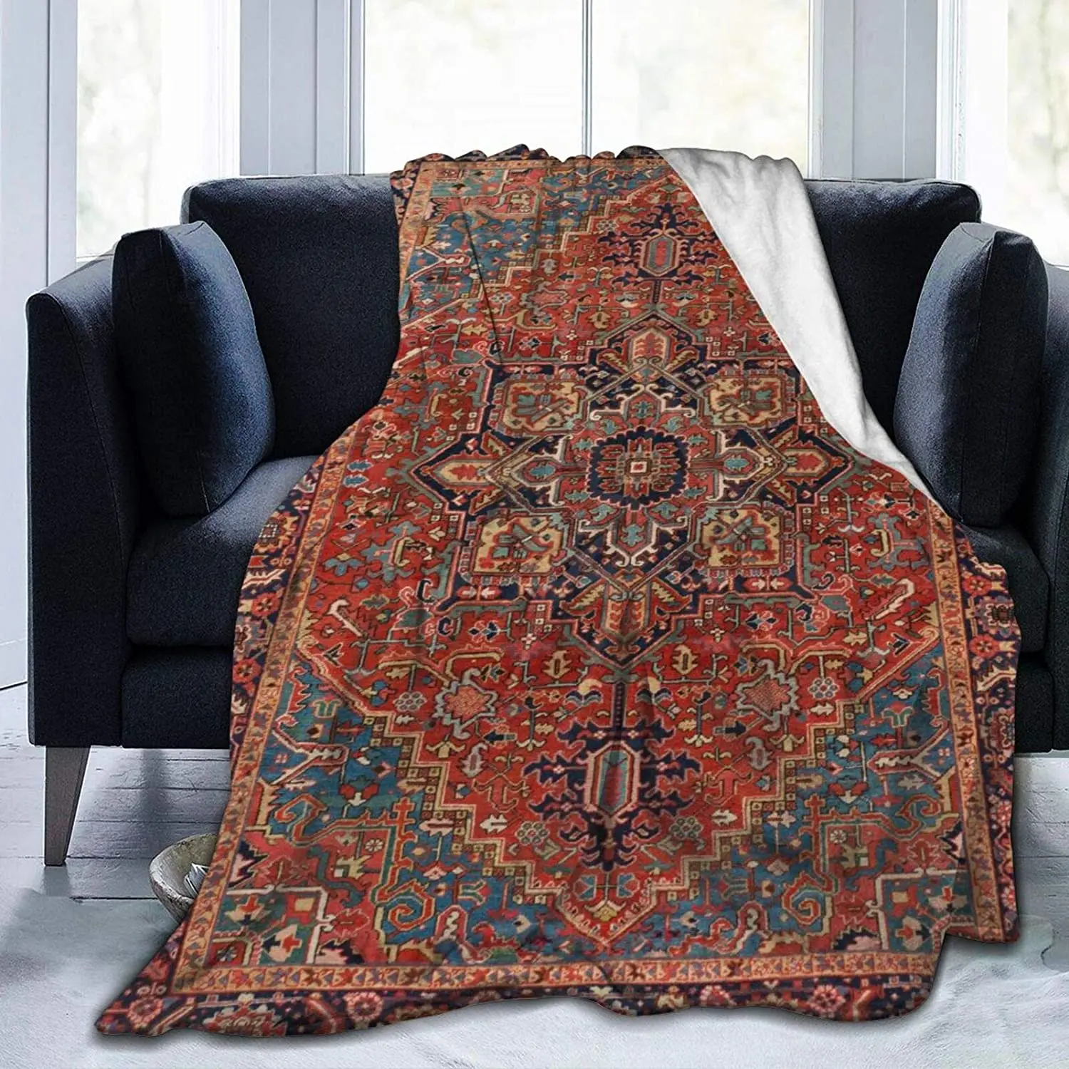 Antique Kurdish North West Persian Rug Blanket,tribal Vintage Flannel Fleece Blanket For Kids