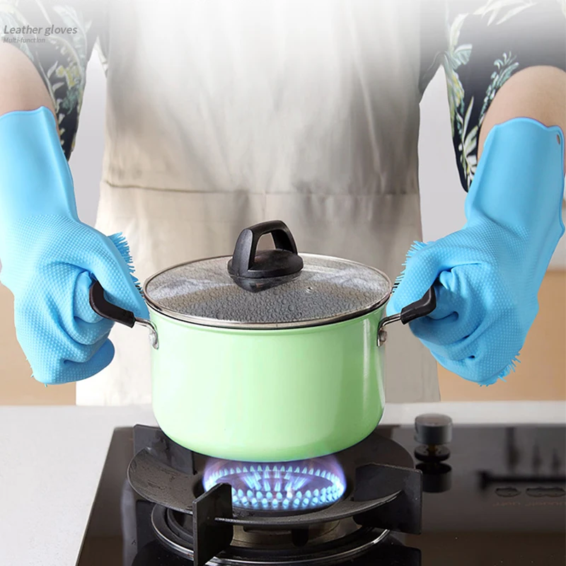 

1 Pair Multifunction Magic Silicone Cleaning Sponge Gloves Dish Silicone Washing Rubber Scrub Gloves For Kitchen Cleaning