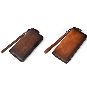 

Vintage Men's Bifold Leather Long Wallet ID Credit Card Money Holder Bag Male Casual Business Zipper Coin Chnage Purse Handbag
