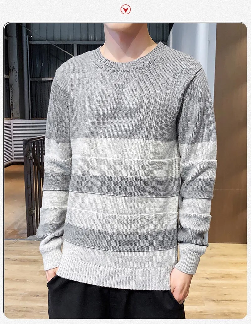 Autumn New Men's Long Sleeve Multi-striped Crewneck Pullover Sweater Relax Thin Cotton Knit Men Sweater